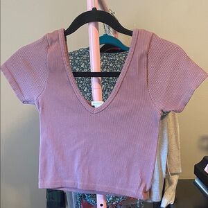 Bozzolo Mauve Ribbed V-Neck Top
